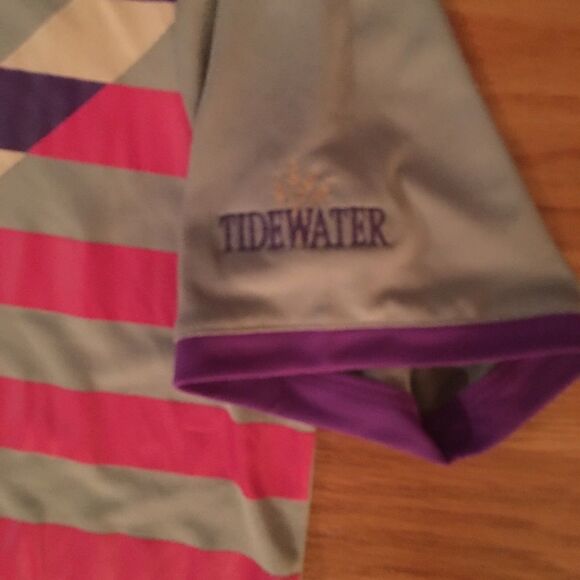 New Adidas Color Block Gray Purple pink Polo Shirt L Tidewater N Myrtle Beach - Picture 9 of 9